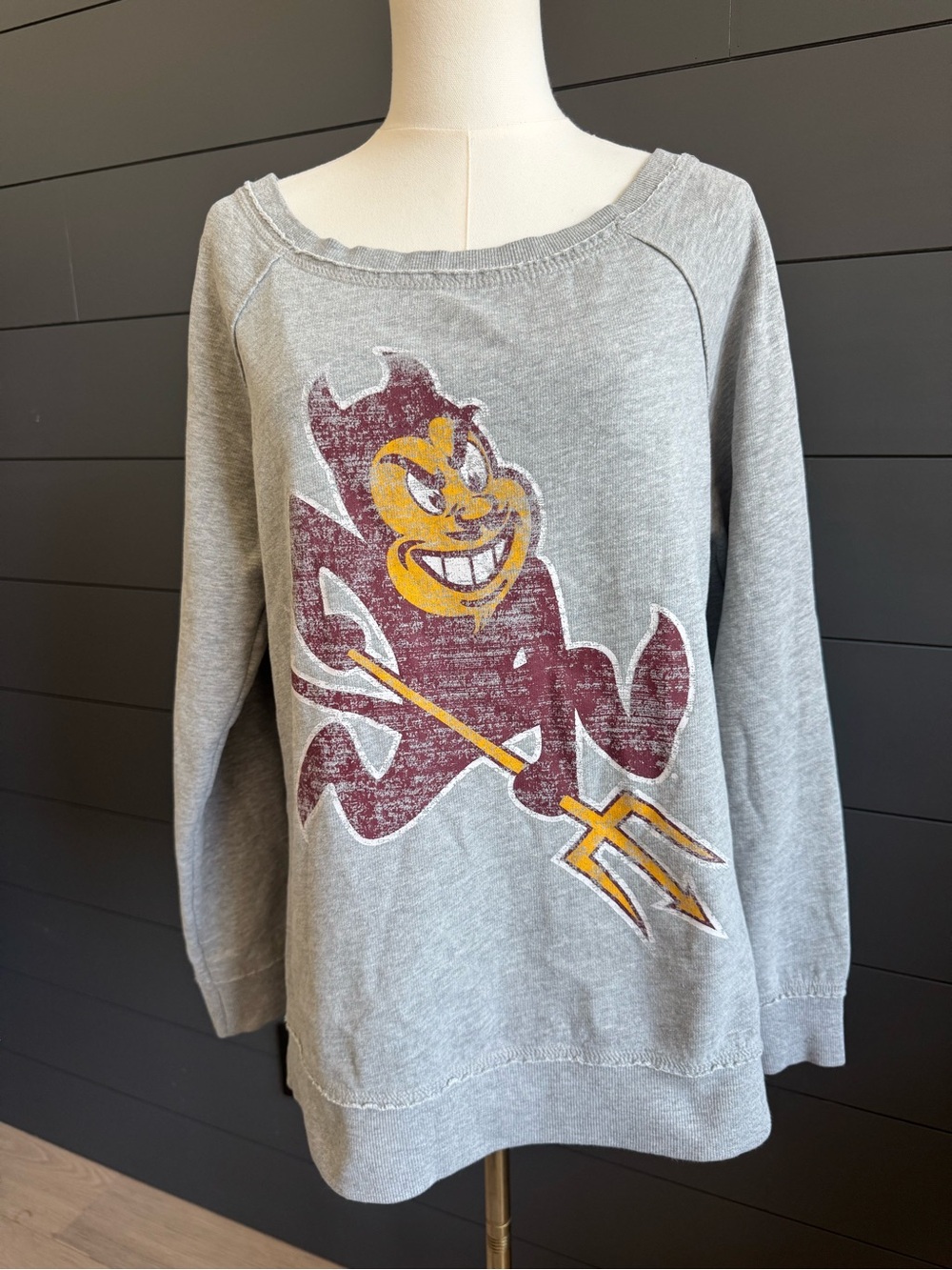 Three Square Gray ASU Sparky Sweatshirt Maroon Gold College Academic Arizona St